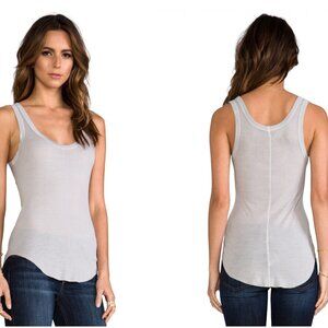 Enza Costa XS Silk Rib Jersey Baseball Tank Scoop Neck High Low Hem Grey Gray